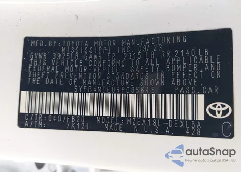 2024 Toyota Corolla Le from USA, damaged, VIN 5YFB4MDE0RP085645